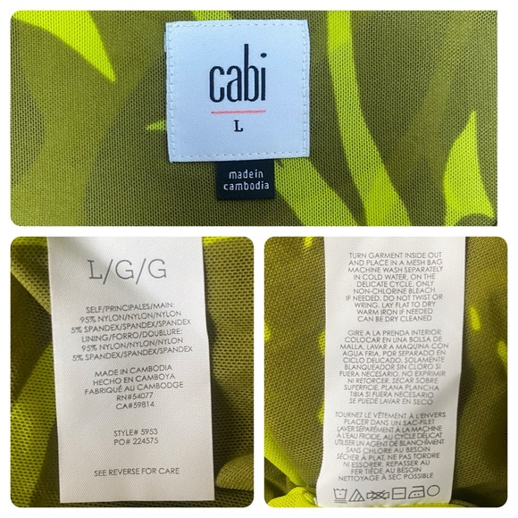 CAbi 5953 Tie Front Dress V-Neck Sleeveless Green Palm Tropical Floral Sz Large - Picture 16 of 17
